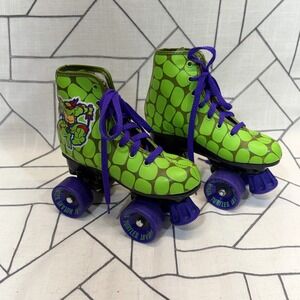 Mirage Studios TMNT Roller Skates 13J Green Purple Vintage 1990 Ninja Turtles